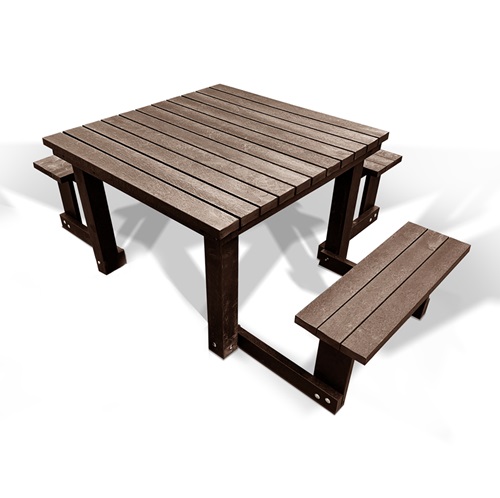 Hero Square Picnic Table With Wheelchair Access View in Brown