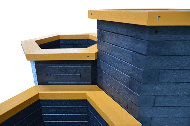 Blue hive planters close up