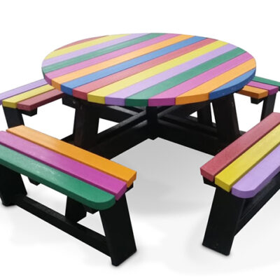 Recycled Plastic Round Picnic Bench In Rainbow Colours