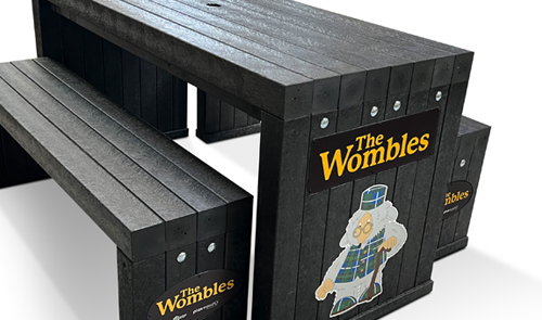 Recycled plastic table with seats set with the Wombles